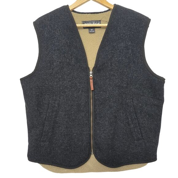 Woolrich Mens Classic Countryside Heritage Wool Sherpa Lined Charcoal Zip Vest M - Picture 1 of 11